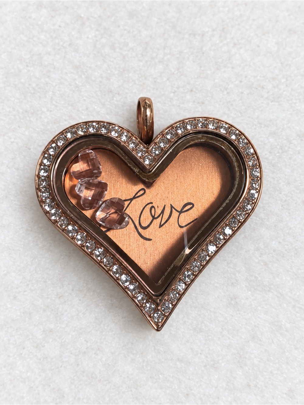 Origami Owl Rose Gold Heart Floating Love Locket with Crystal Hearts